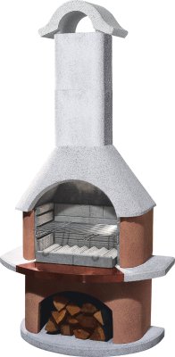 Buschbeck Gartengrillkamin Bologna weiß-terra mit Kupferblende