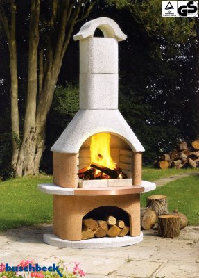 Buschbeck Gartengrillkamin Bologna weiß-terra mit Kupferblende