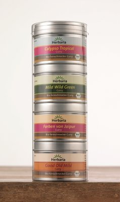 Herbaria Curry mild Spezialitäten Set - Good Old Mild, Mild Wild Green, Calypso Tropical, Farben von Jaipur