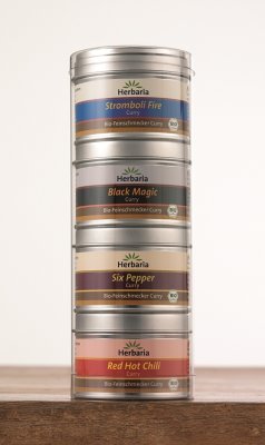 Herbaria Curry scharf Spezialitäten Set - Red Hot Chilli, Black Magic, Strombilo Fire, Six Pepper