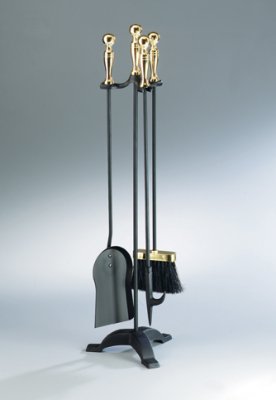 Kaminbesteck 4 teilig schwarz messing