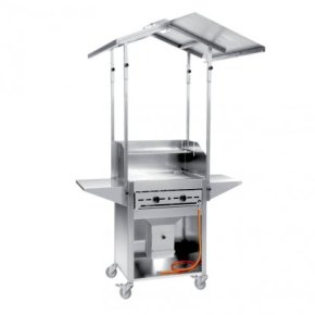 Th&uuml;ros III Gas Edelstahl Gewerbegrill fahrbar mit Dach