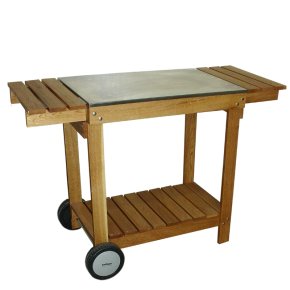 Th&uuml;ros Holz-Tisch gro&szlig;, Grillwagen fahrbar, Edelstahl Arbeitsfl&auml;che