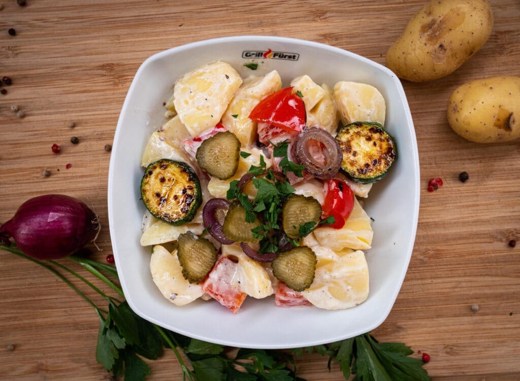Rezept gegrillter Kartoffelsalat mit viel Gemüse