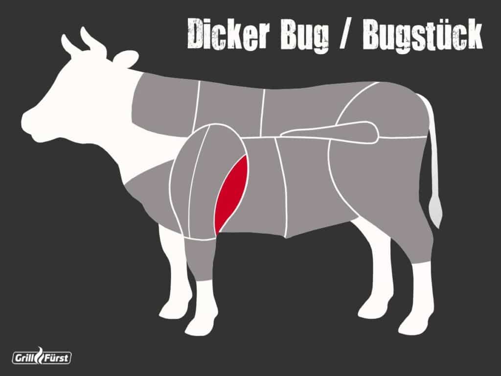 Lage Dicker Bug bzw. Bugstück in der Rinderschulter als Grafik