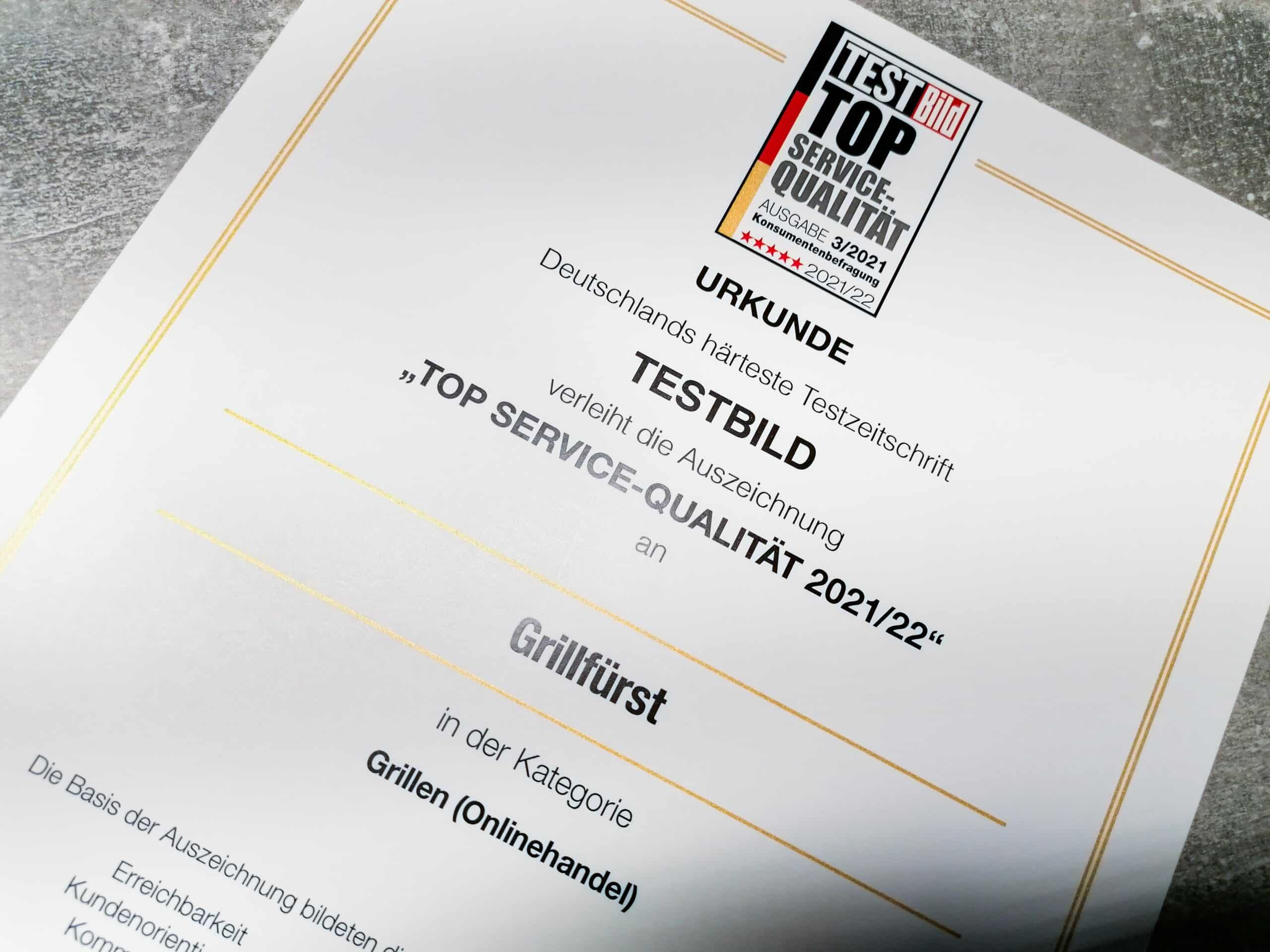 Grillfürst erhält die Auszeichnung „Top Service-Qualität“