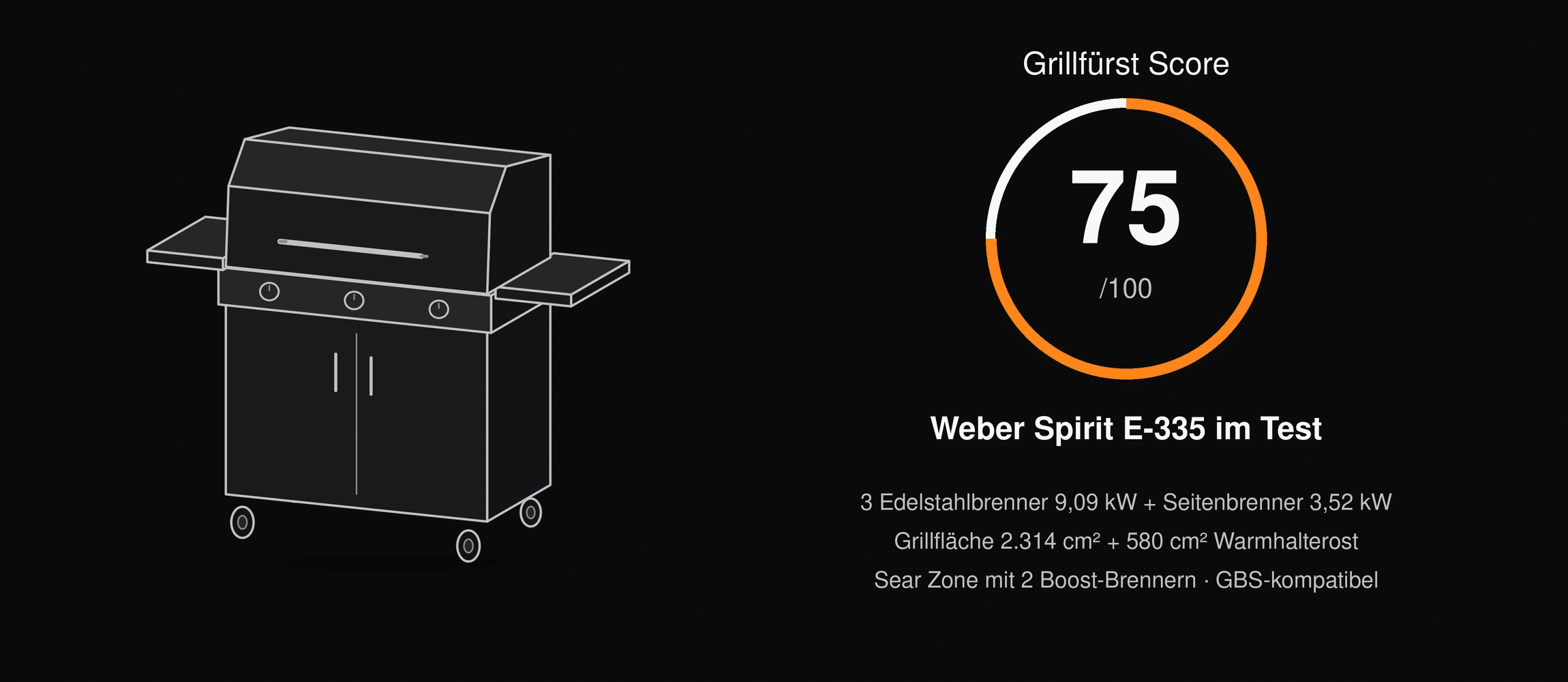 Weber Spirit E-335 Test 2026: 75 Punkte im Grillfürst Score