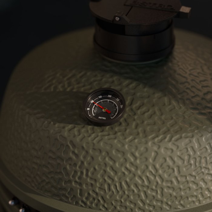 Deckel mit Top Cap und Thermometer beim BSTRD. Keramikgrill Pro Large Alpine Green