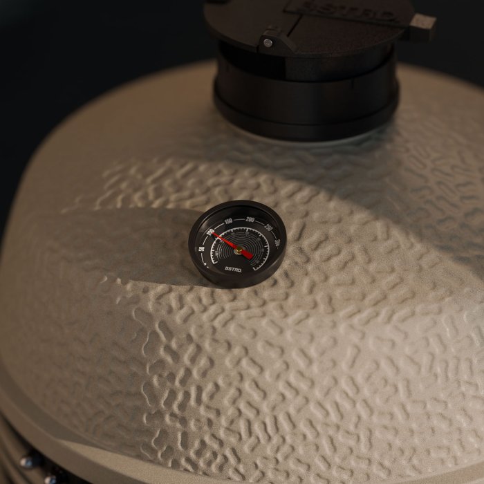 Deckel mit Top Cap und Thermometer beim BSTRD. Keramikgrill Pro Large Desert Sand