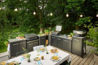 COZZE Outdoor Küche Kombinationsbeispiel mit Eckmodul COZZE Outdoor Küche Kombinationsbeispiel L-förmig