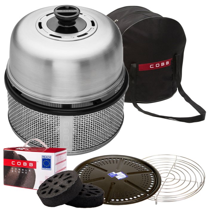 Cobb Grill Premier AIR Deluxe mit Tragetasche, Grillplatte, Bratenrost und Cobble Stones
