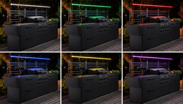 Kombinationsbeispiel COZZE Outdoor Küche Elements mit LED Regalen