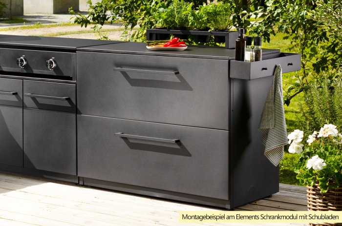 Kombinationsbeispiel COZZE Outdoor Küche Elements mit Universal Regal