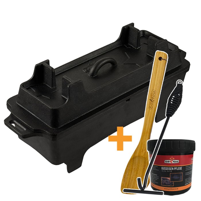 Grillfürst BBQ Kastenform aus Gusseisen BK4 mit Dutch Oven Zubehör Set