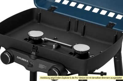 Enders Gasgrill Explorer II Pro Brenner Zwei runde Edelstahlbrenner im Enders Explorer II bei entnommenen Grill- und Topfrosten