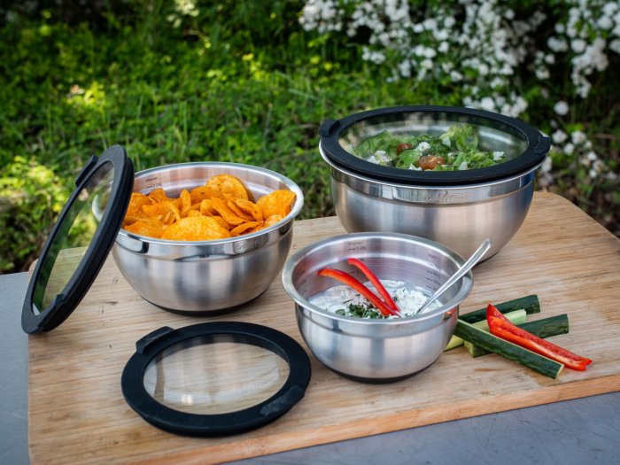 Grillfürst Edelstahlschüssel Set mit Glasdeckel - 3 Stück