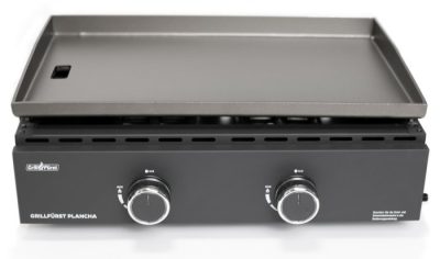 Der Grillfürst Plancha Grill mit massiver Edelstahl Grillplatte Der Grillfürst Plancha Grill besitzt 2 Edelstahlbrenner mit insgesamt 7 kW und eine massive Edelstahl Plancha