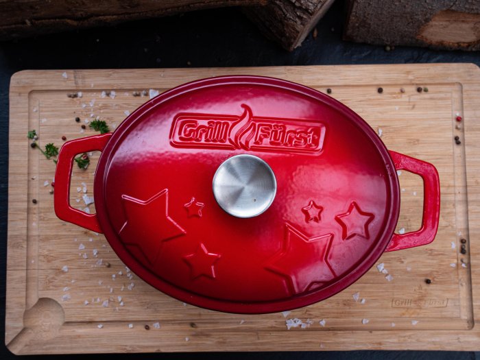 Grillfürst Dutch Oven Sternentöpfchen M rot - emaillierter Gusseisen Bräter