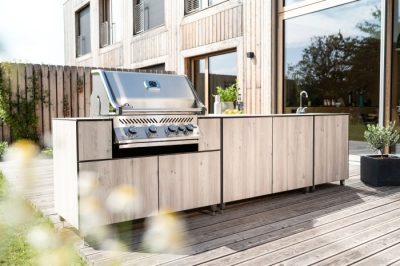 Grillfürst Outdoorküche Eiche Optik mit Einbaugrill Die Grillfürst Outdoorküche in Eiche Optik mit Einbau-Spüle
