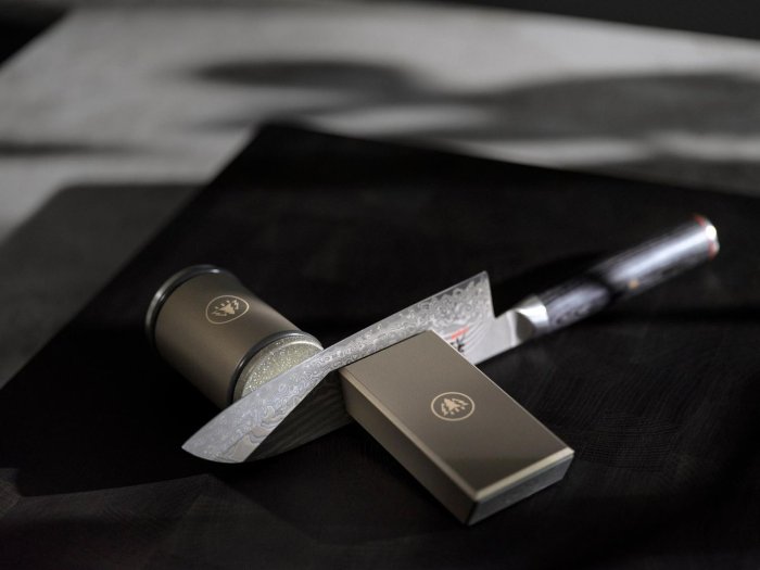 Zum Schleifen mit dem HORL 3 Pro Rollschleifer wird das Messer einfach an der Lehre magnetisch befestigt