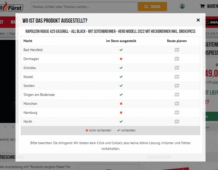 Wussten Sie schon,
dass Sie ganz gezielt schauen können, ob ein Produkt ausgestellt oder lagernd
ist?
