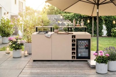 Grillfürst Moments Mediterran Cocktailstation mit DEKTON Aeris Arbeitsplatte Grillfürst Moments Mediterran Cocktailstation mit DEKTON Aeris Arbeitsplatte