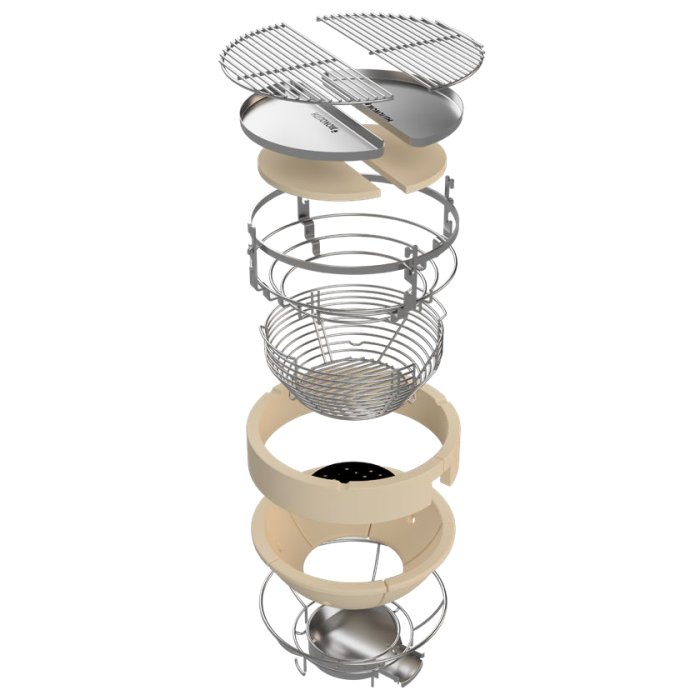 Innenaufbau beim Monolith TWO.66 Keramikgrill mit mehrteiliger Feuerbox und Smart Grid System