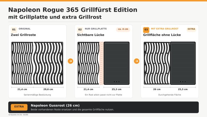 Napoleon Rogue 365 Grillfürst Edition Grillrostbreiten mit Grillplatte