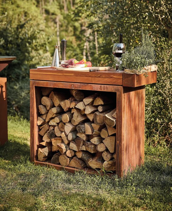 OFYR Butcher Block Storage 90 Corten Teakholz - Arbeitsfläche und Stauraum