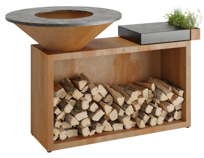 Ofyr Feuerplatte Island mit Keramik Schneidebrett