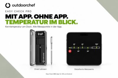 Schnell und einfach die Kerntemperatur am Dock ablesen oder detaillierte Messwerte in der App - mit dem Easy Check Pro Schnell und einfach die Kerntemperatur am Dock ablesen oder detaillierte Messwerte in der App - mit dem Easy Check Pro