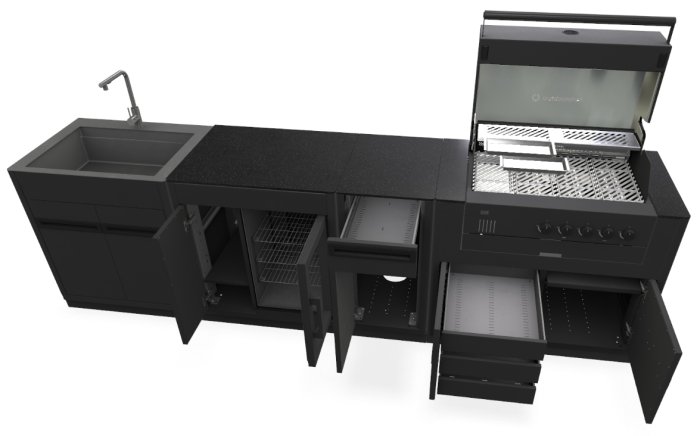 QUBE X-415 RB + Gasflaschenschrank + CASO BBQ Cooler + Spülenmodul