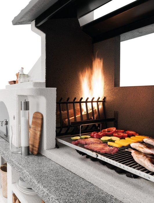 Palazzetti Grillkamin Antille 2 mit seitlichem Feuerkorb