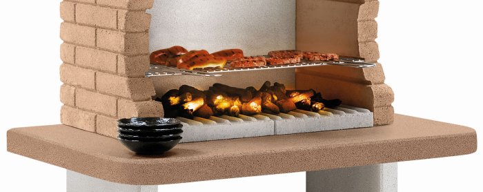 Palazzetti Grillkamin Gran Canaria aus hitzebeständigem Marmotech mit Schamott Feuerstelle