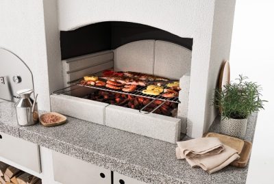 Palazzetti Grillkamin mit Pizzaofen Palazzetti Grillkamin Feuerraum mit 2-fach höhenverstellbarer Grillrost