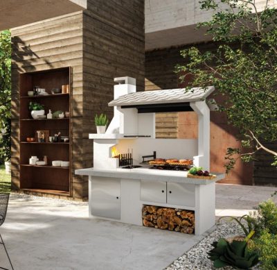 Palazzetti Grillkamin Trinidad mit seitlicher Feuerstelle und riesiger Grillläche