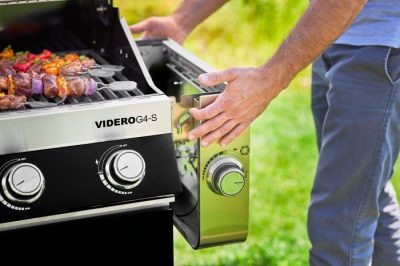 Rösle Videro G-S Serie mit klappbaren Seitenkochern Bei allen Videro G-S Modellen ab 2021 können beide Seitenbrenner praktisch abgeklappt werden