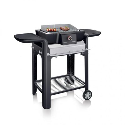 Severin SEVO Elektrogrill, Tischgrill, Balkongrill, Campinggrill Der Severin SEVO mit praktisch fahrbaren Unterwagen