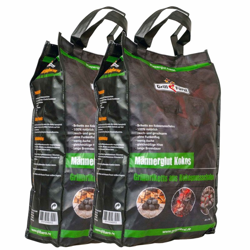 Männerglut Kokos - 20 kg Grillbriketts aus Kokosnuss-Schalen