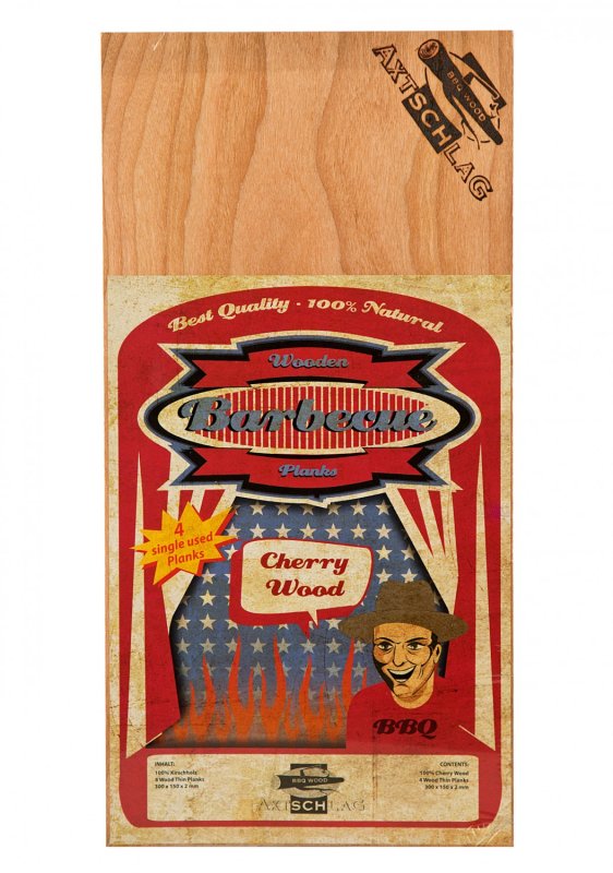 Axtschlag Räucherbretter (Wood Planks) Single Use Cherry / Kirsche 300 x 150 x 2 mm 4er Pack
