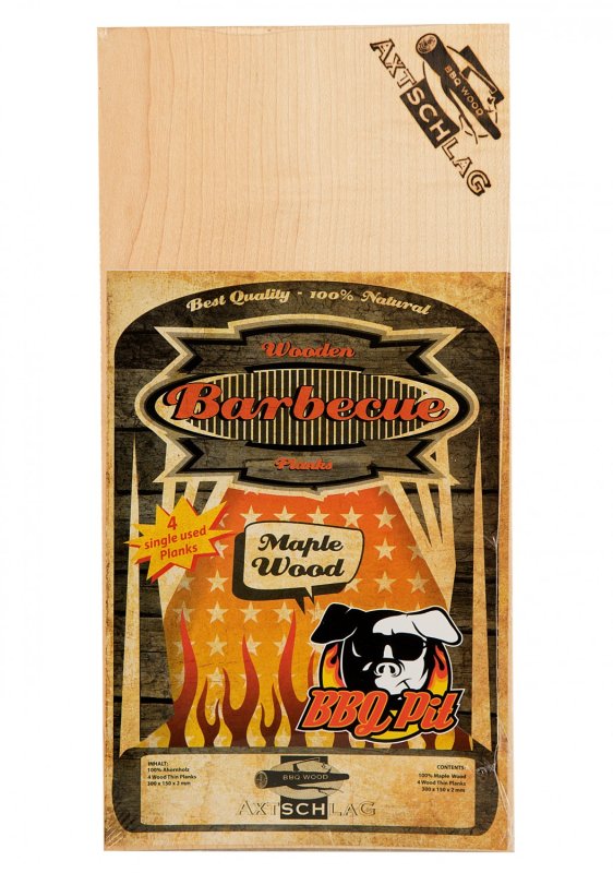 Axtschlag Räucherbretter (Wood Planks) Single Use Maple / Ahorn 300 x 150 x 2 mm BBQ Pit 4er Pack
