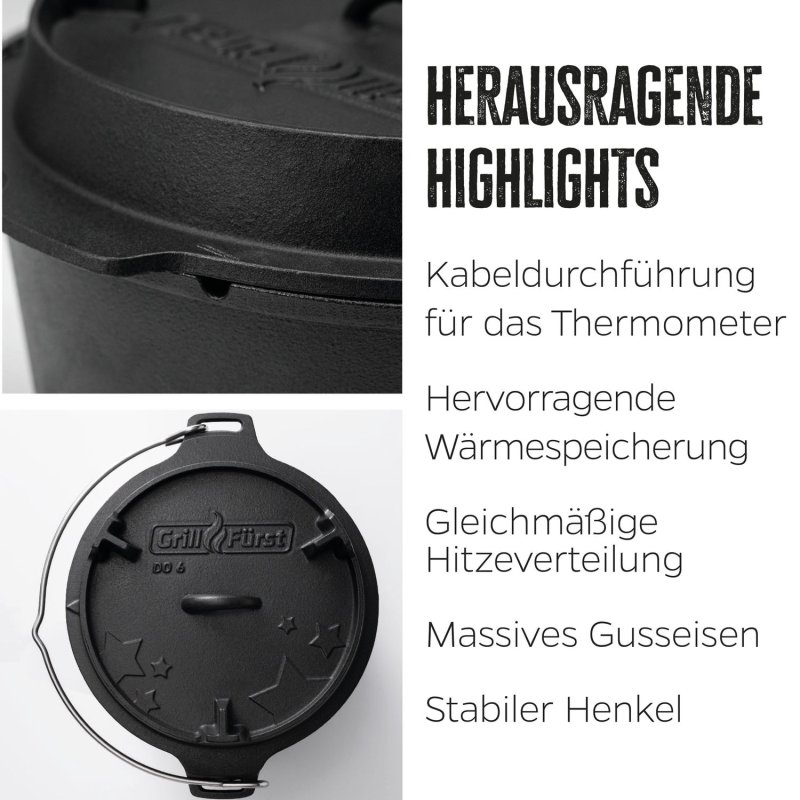 Grillfürst Feuerschale 75 cm - PARTY SET - inkl. Petromax Feueranker und Grillfürst Dutch Oven DO6 BBQ Edition