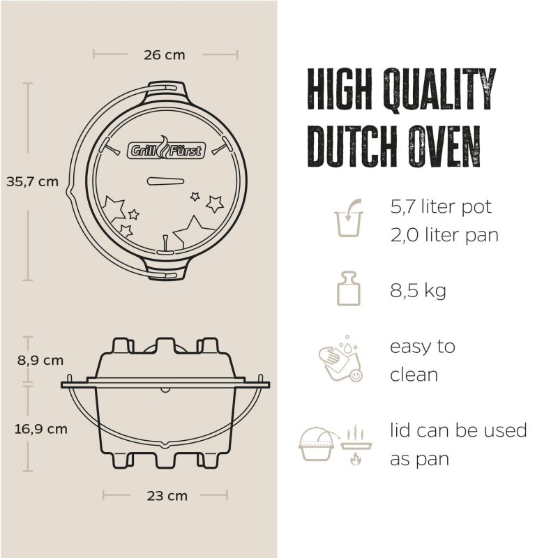 Grillfürst Dutch Oven BBQ Edition DO6 - inkl. Dutch Oven Fibel/Fibel XXL und Winterrezepte