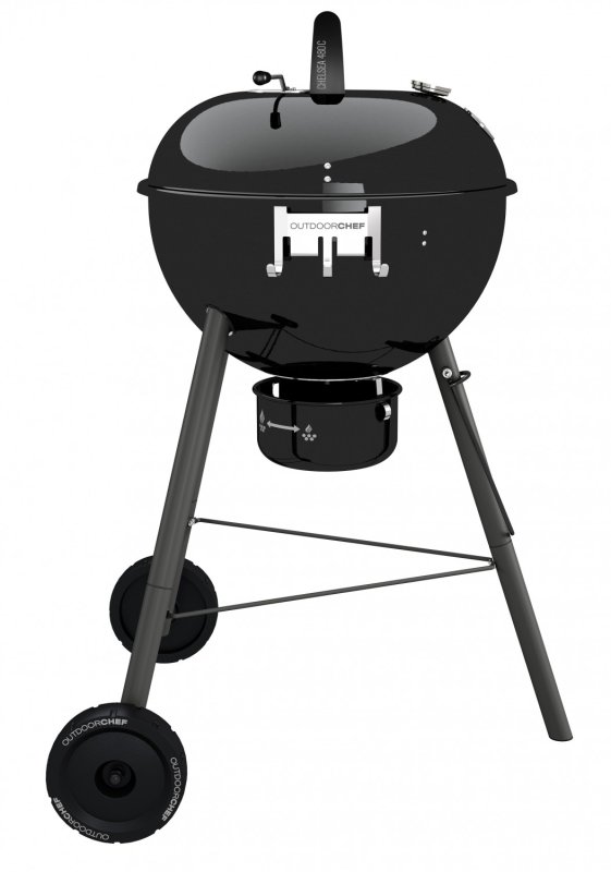 Outdoorchef Holzkohle Kugelgrill Chelsea 480 C schwarz - inkl. Outdoorchef Grillbuch: Das Einmaleins für den Holzkohlegrill + Grillbesteck Set 2tlg.