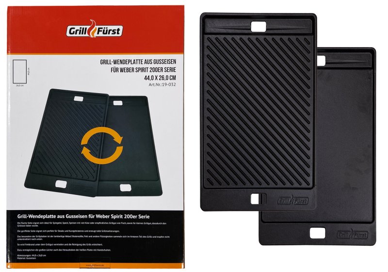 Grillfürst Grillplatte Gusseisen für Weber Spirit 200 44,2 x 26,4 cm