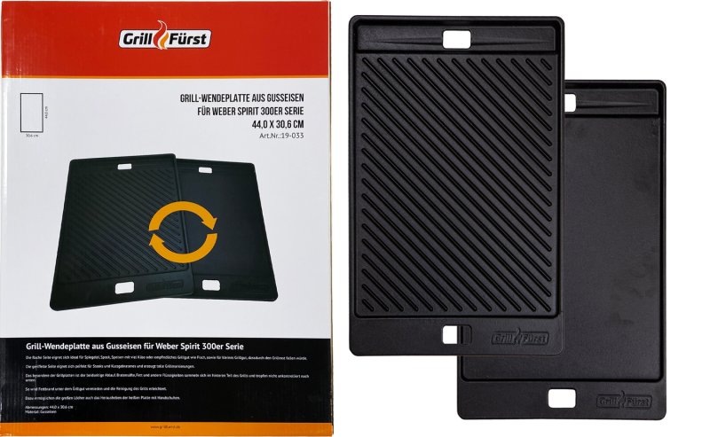 Grillfürst Grillplatte Gusseisen für Weber Spirit 300 44,2 x 30,7 cm