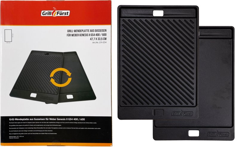Grillfürst Grillplatte Gusseisen für Weber Genesis II 400 / 600 48 x 33,5 cm