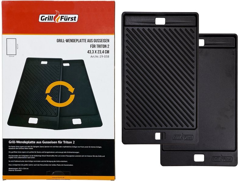 Grillfürst Grillplatte Gusseisen für Triton 2 43,5 x 23,5 cm
