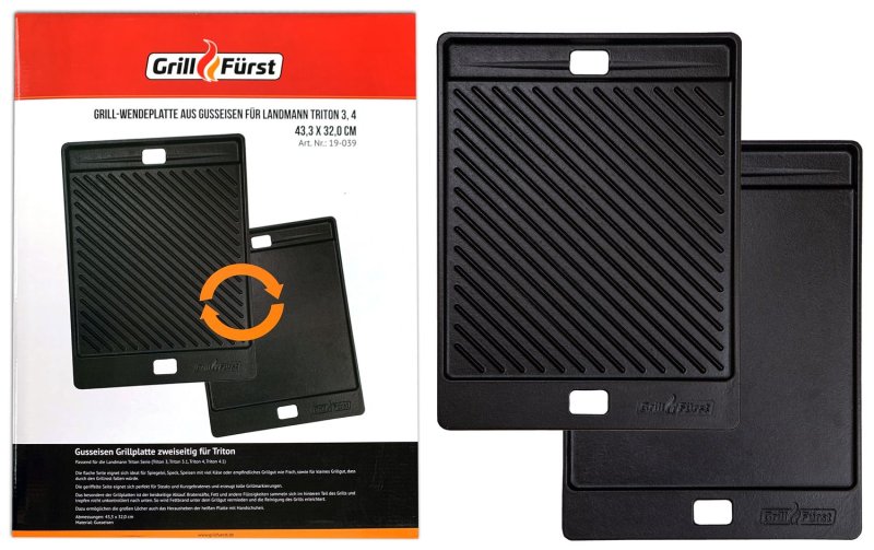 Grillfürst Grillplatte Gusseisen für Baron / Crown / Triton 3 / Triton 4 / 43,3 x 32 cm