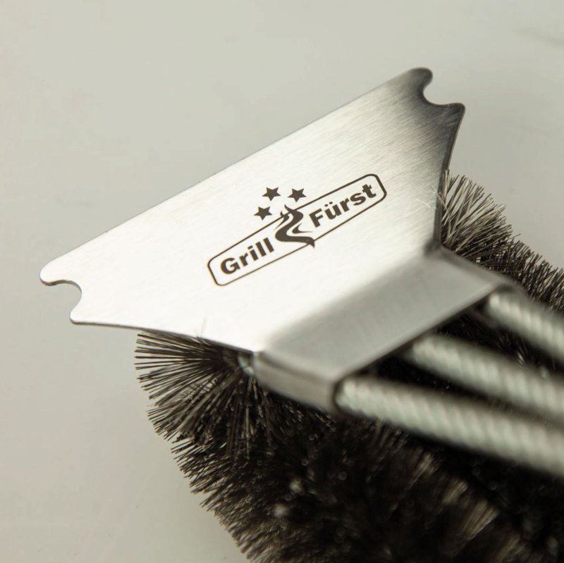 Grillfürst Grillbürste Edelstahl, mit langem 3-fach Bürstenkopf und Schaber